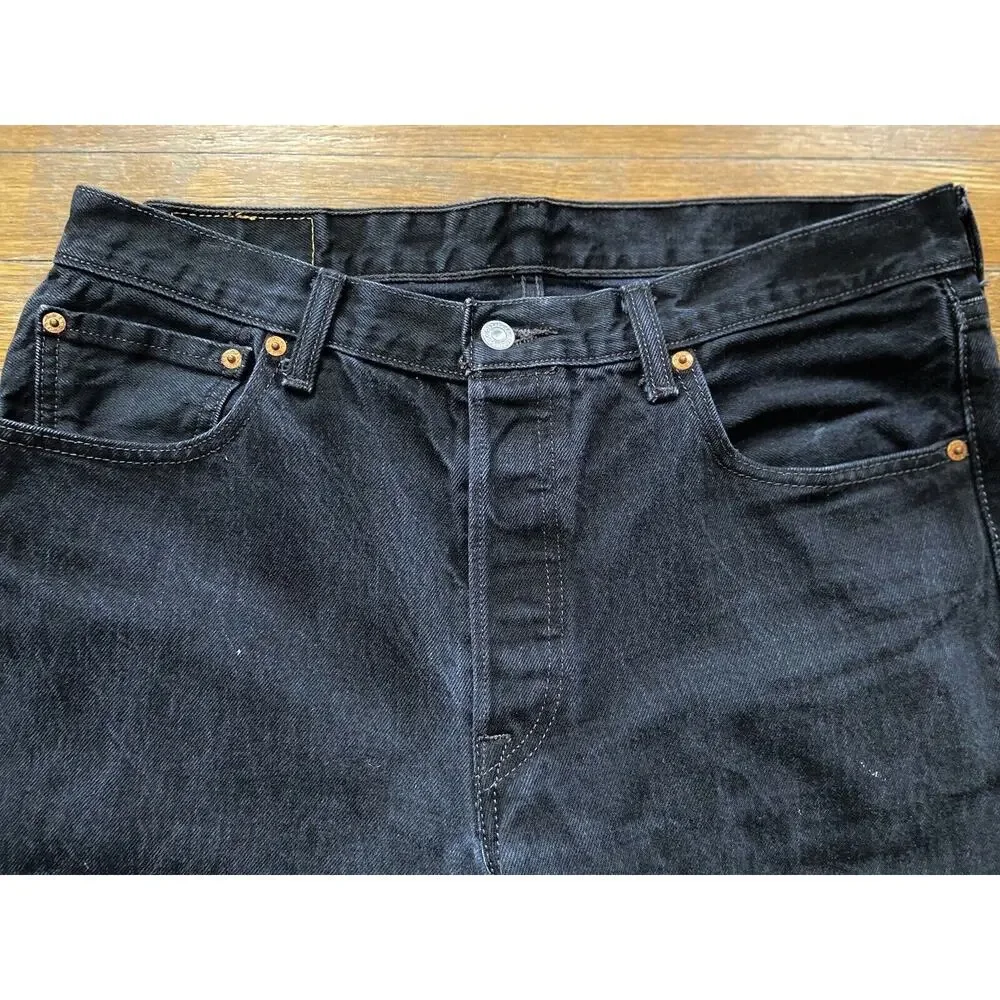 LEVI’S 501 Black Distressed Button-Fly Jeans sz 34 X 36